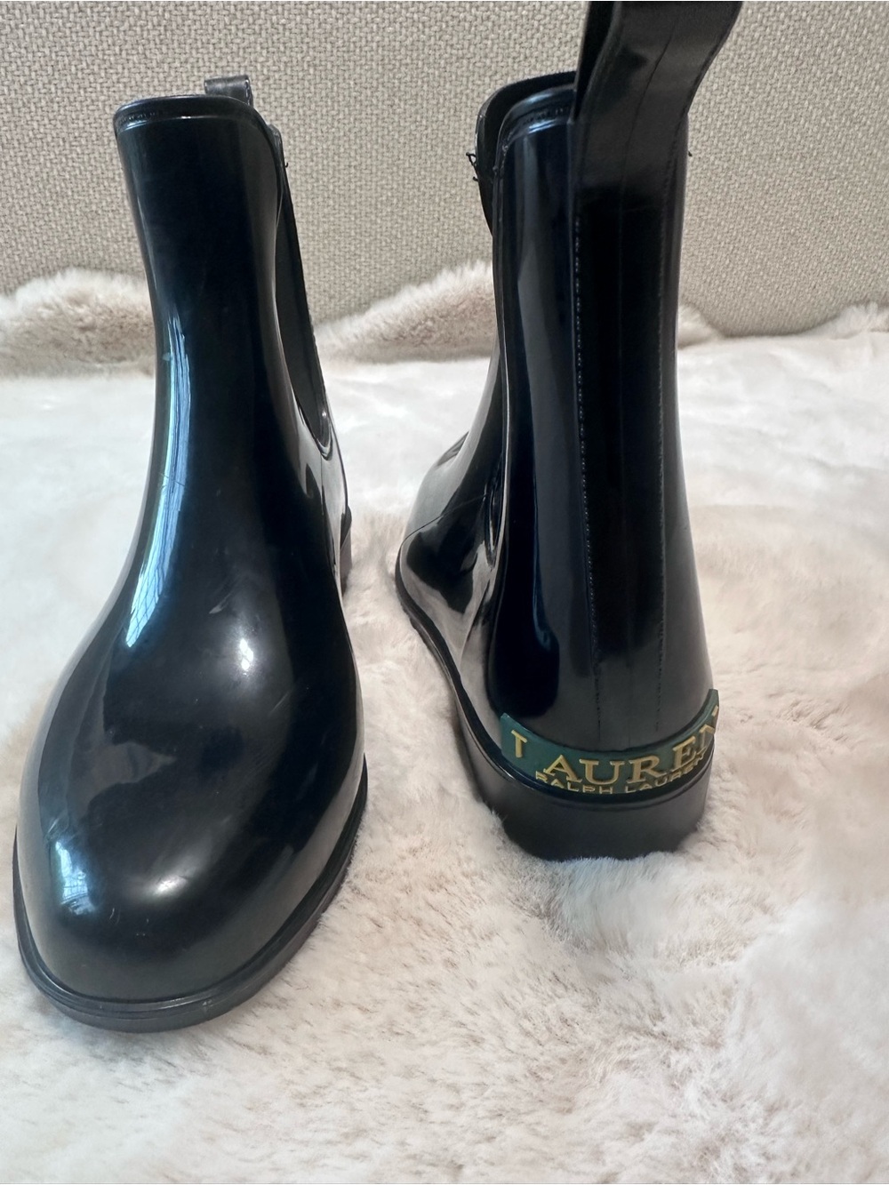 Ralph Lauren Black Boots with Green and Gold Logo Band